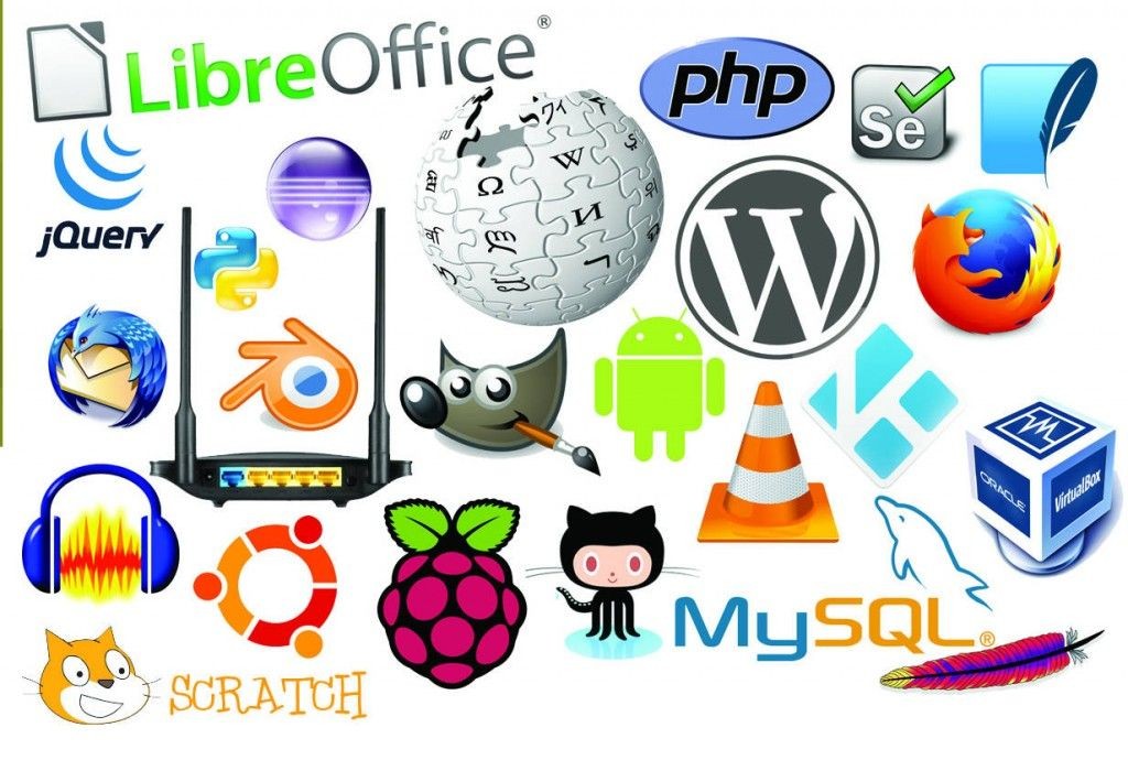 Creative depiction of FOSS collaboration and open source principles